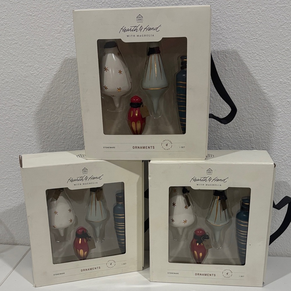 3 sets of Hearth & Hand with  Magnolia Ornaments Set NEW